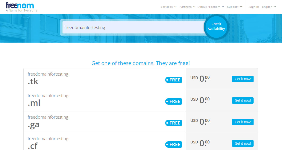 freenom offers free domain extensions