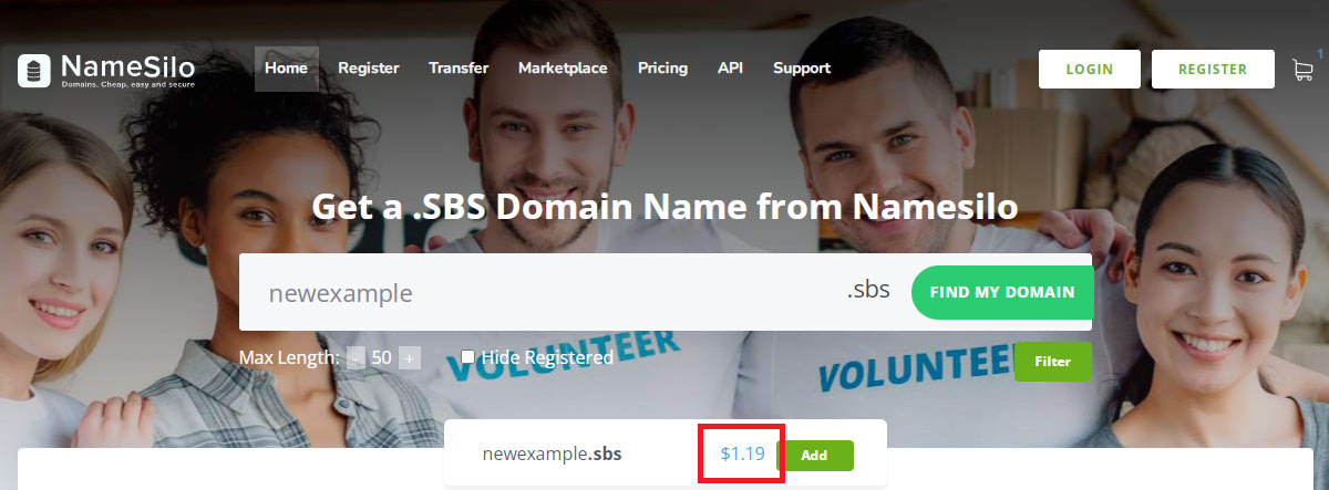 sbs domain price with namesilo