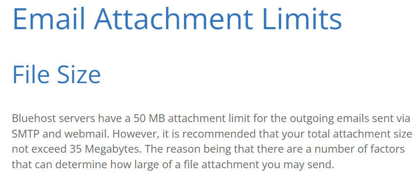 bluehost email attachment limit