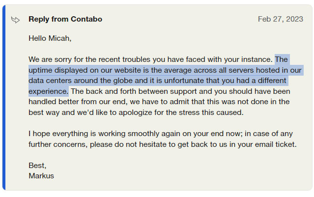 contabo reply to a complaint