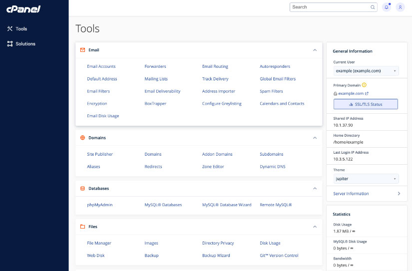 cpanel user interface