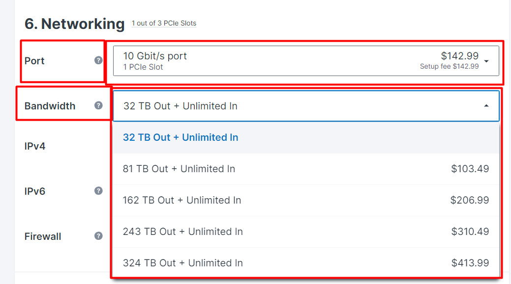 contabo available bandwidth settings 