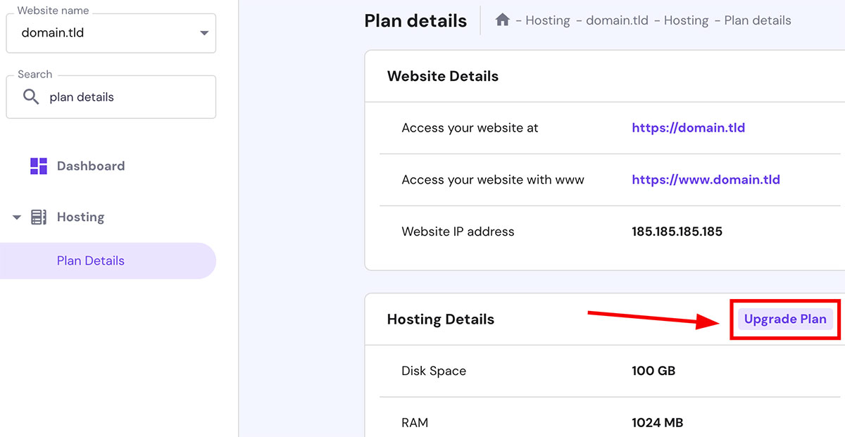 upgrade hosting plan