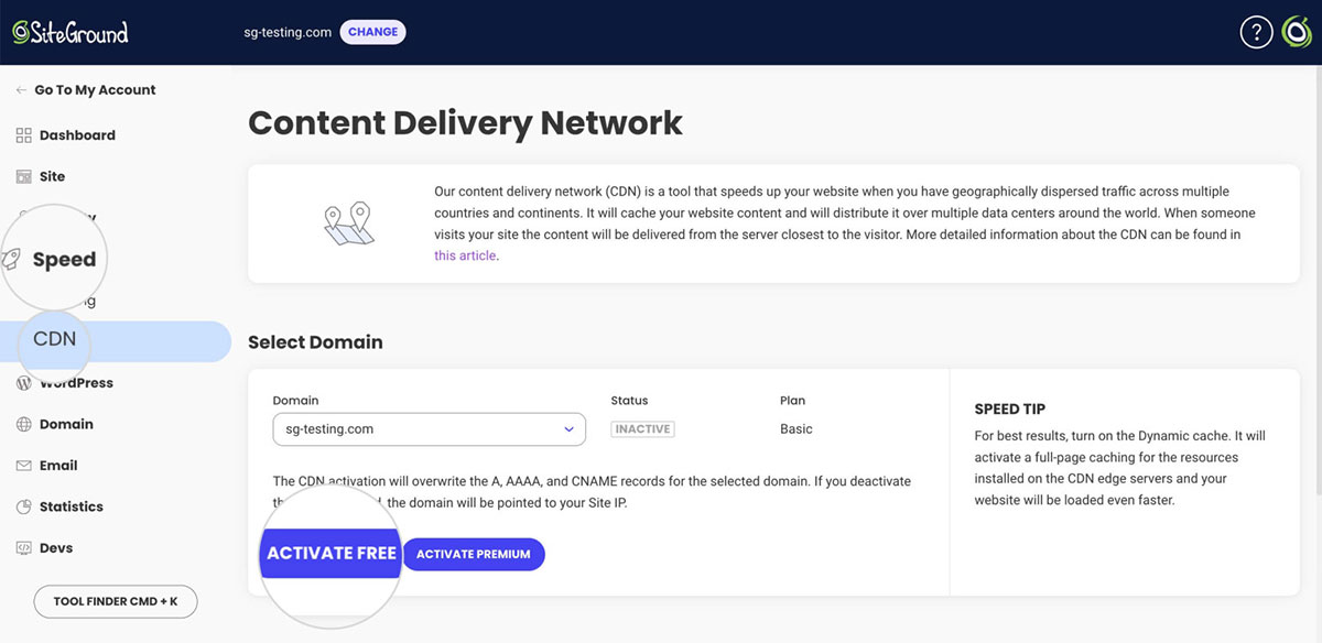 sitegrounds cdn activation