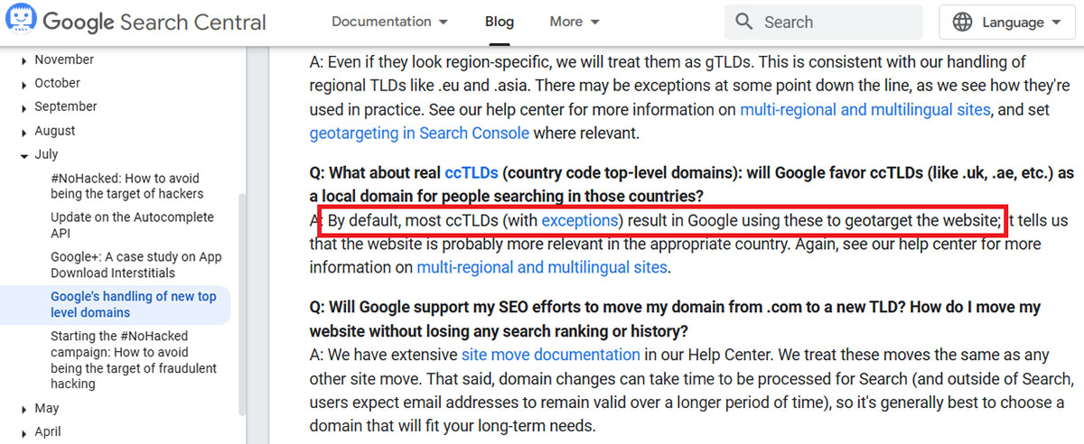 cctlds seo and geographic targeting